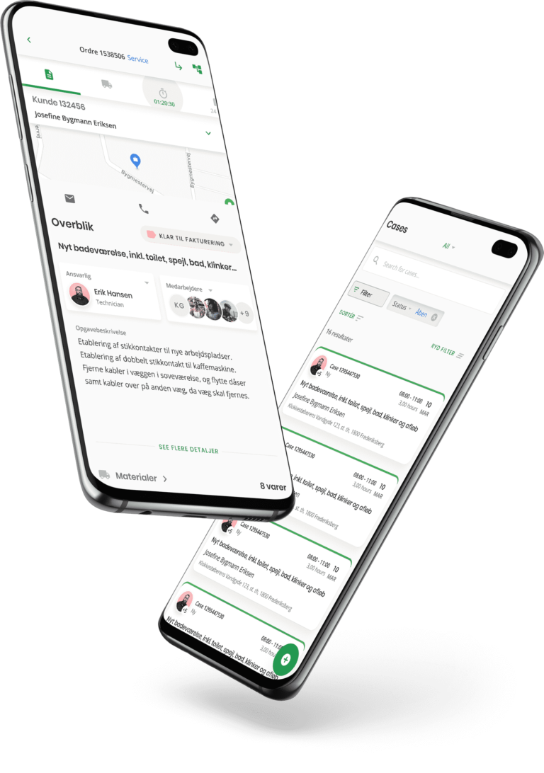 To smartphones der viser Ordrestyrings app