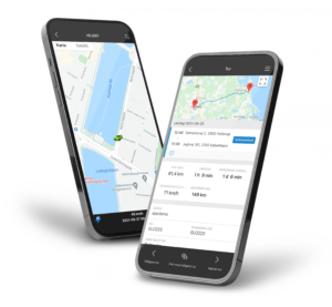 To mobiler der viser GPS-trackingværktøjet OS Vehicle i brug